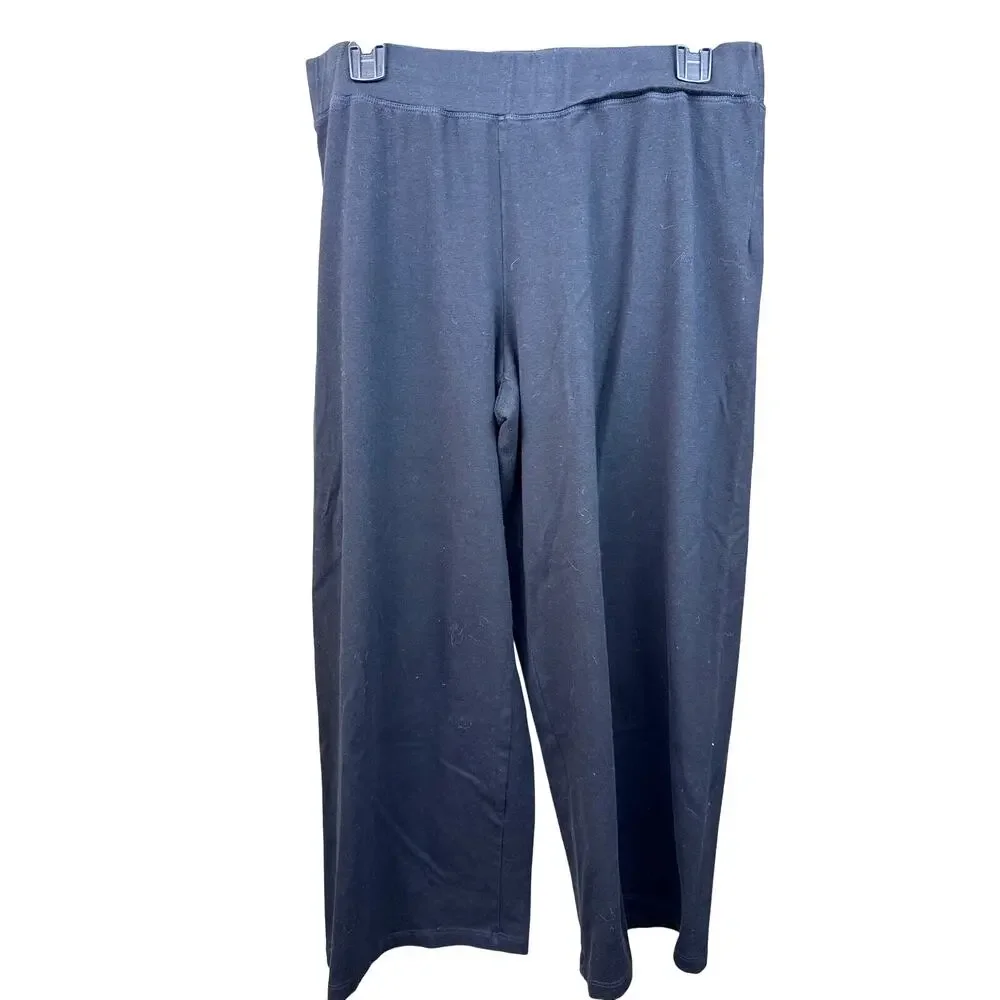 Eileen Fisher Organic Cotton Wide Leg Crop Pants Blue Pull On Size M Casual